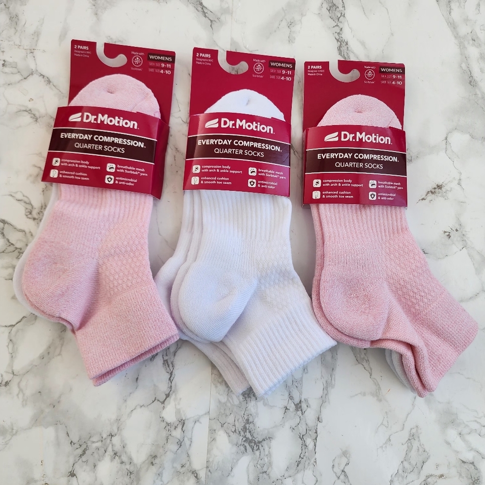 Dr. Motion Compression Socks Quarter Socks 6 Pairs  Size Socks 9–11 Shoe 4-10